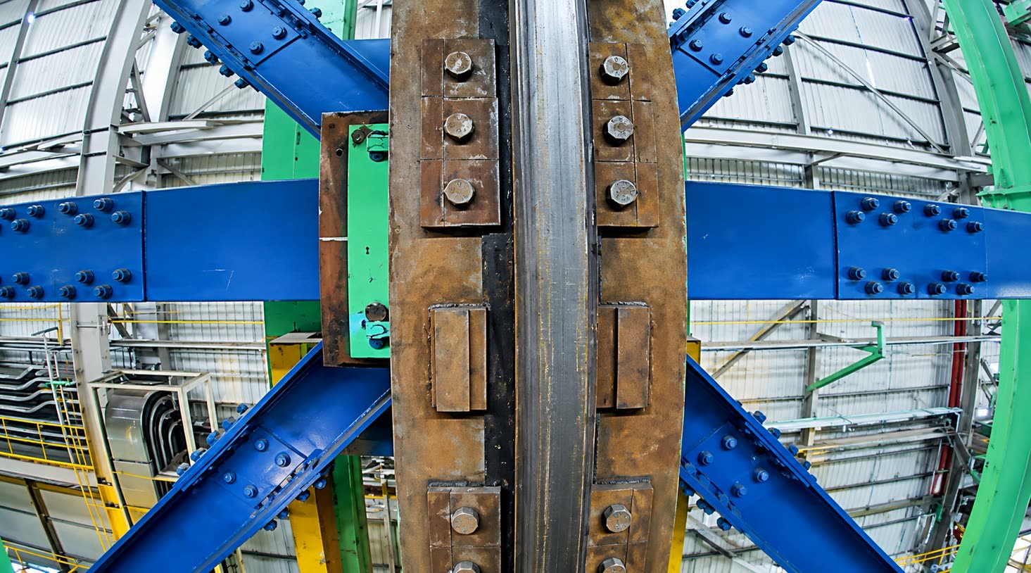 Skyline camera close-up of rail support, bracing, bolts and corrosion